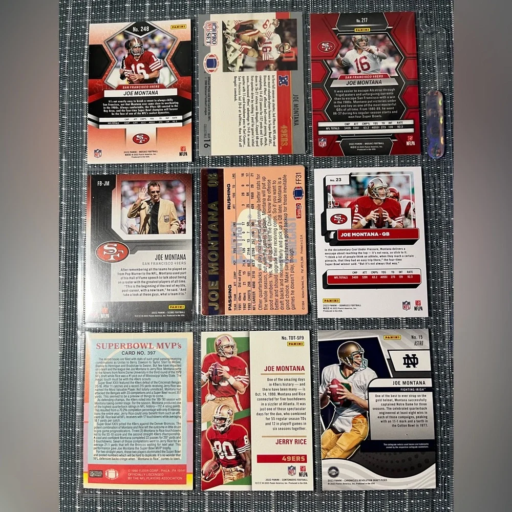 🏈 Joe Montana NFL National Football League Sports Trading Cards, Qty 9, Lot #2